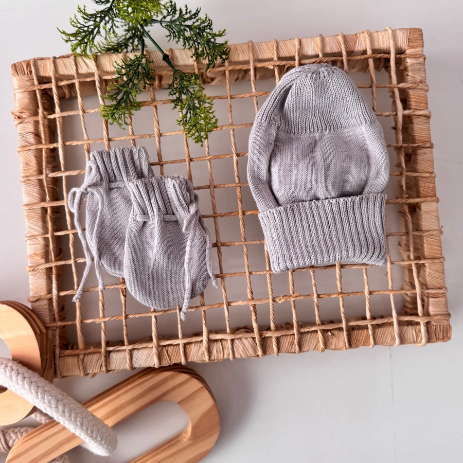 kit touca e luva- cinza